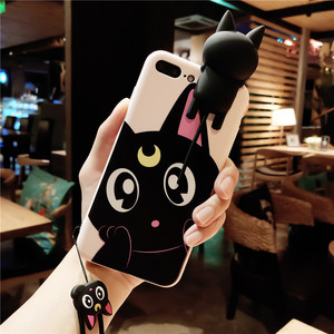 露娜猫手机壳7puls可爱女款iPhone6plus挂绳挂脖卡通8苹果6s潮牌X苹果手机壳