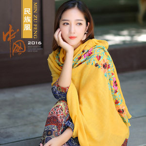 刺绣民族风棉麻围巾女秋冬季披肩两用春秋文艺夏季丝巾旅游长款披肩丝巾