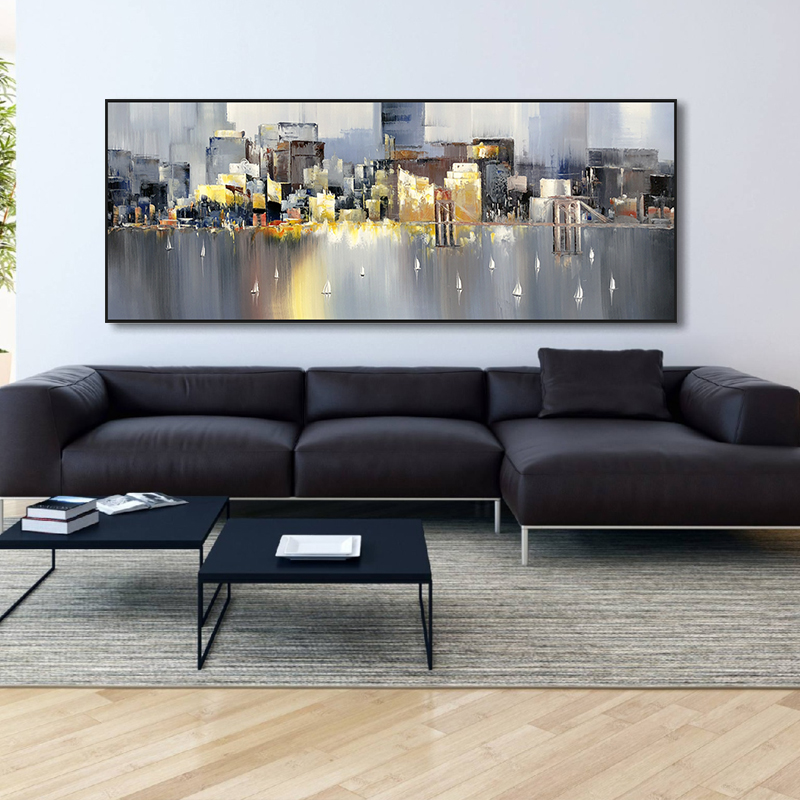 城市印象 沙发背后装饰画客厅油画现代简约大气办公室挂画定制