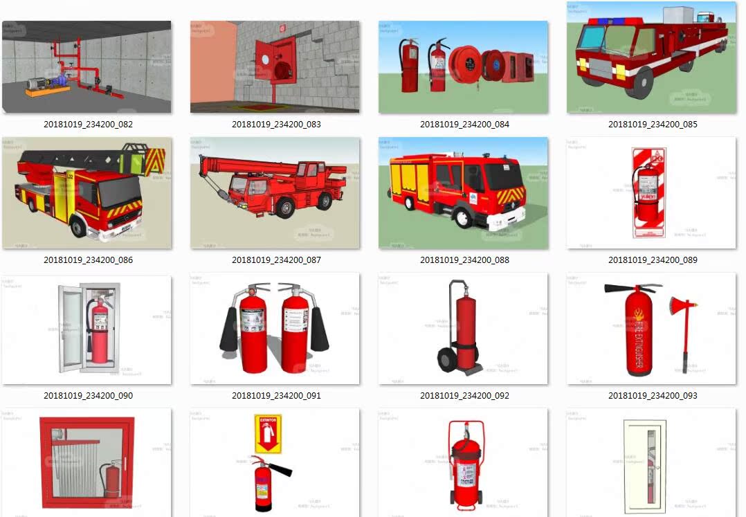 su草图大师消防员防护服消防车云梯灭火器消防栓消防设施su模型