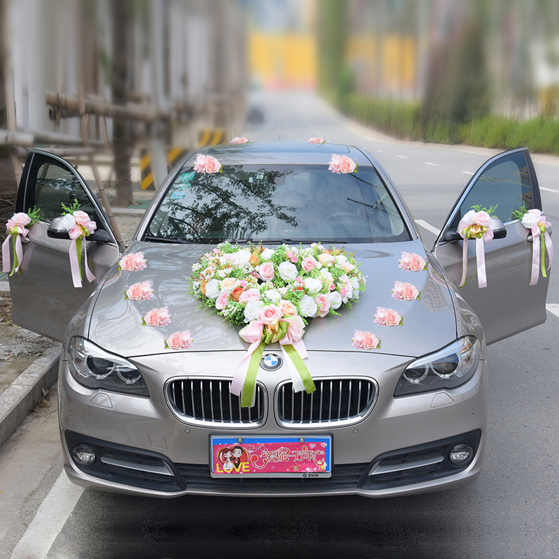主婚车装饰韩式森系车头花套装迎亲头车拉花结婚扎花车队布置用品