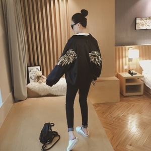 刺绣棒球服女2017春季新款韩版bf风宽松缎面短外套薄款长袖夹克衫春季外套