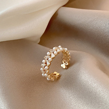 法式双排镶钻珍珠戒指女