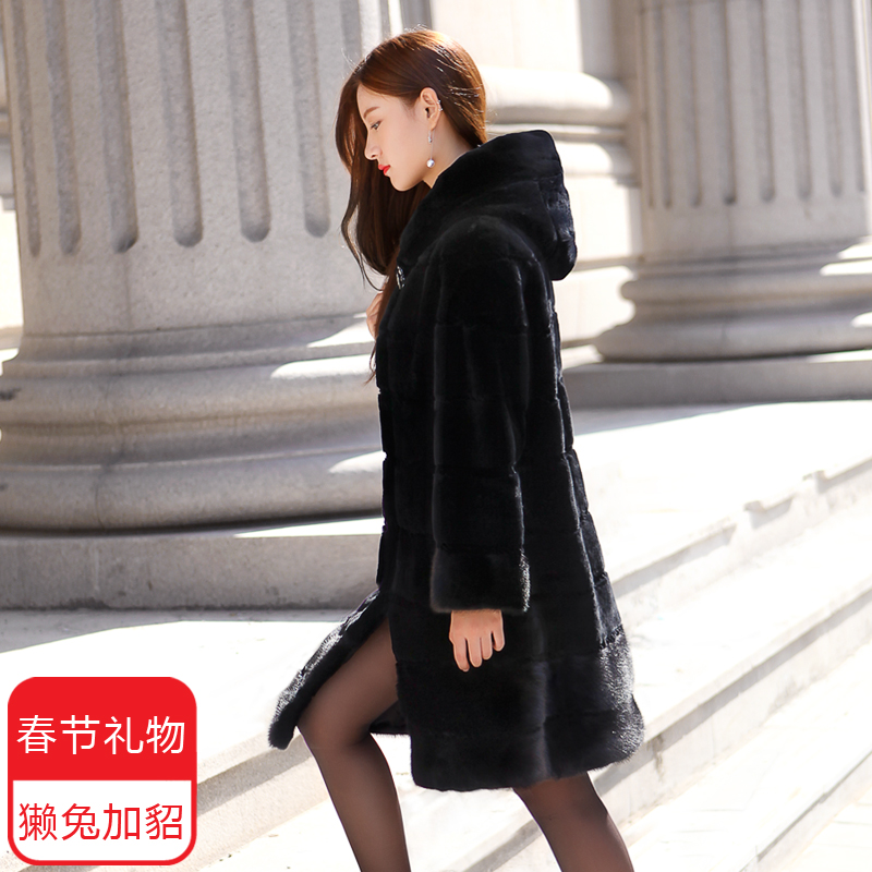 獭兔皮草外套2019冬季新款整皮獭兔毛绒加水貂貂皮大衣女装