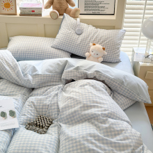 Японский синий клетчатый хлопок, цельный хлопок, четыре комплекта спальных простыней, три комплекта на кровати, два простых одеяла.