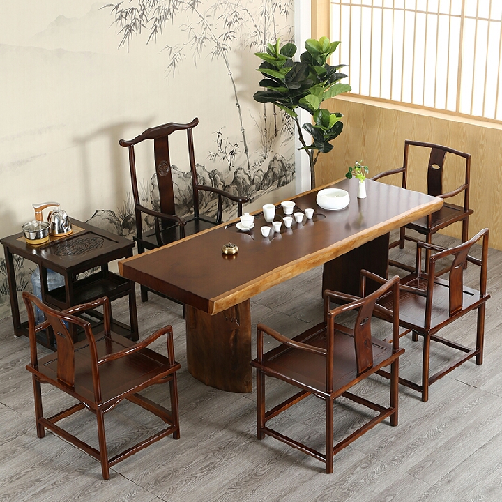 茶桌椅组合办公室实木大板茶桌新中式原木茶台现代简约茶艺桌实在