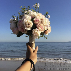 婚纱影楼摄影拍照道具新娘手捧花结婚新款粉红白仿真韩式婚礼花束手捧花