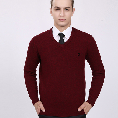 冬季新款加厚男毛衣红纯色宽松针织衫羊绒衫中