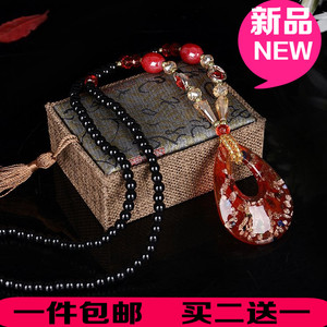 日韩百搭水滴琉璃长款项链毛衣配饰水晶吊坠女式甜美夸张链子装饰毛衣链