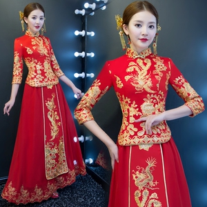 秀禾服新娘2018新款敬酒服中式结婚礼服女红嫁衣修身旗袍夏季薄款旗袍