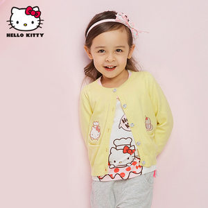 Hellokitty童装2017春新品女童毛衣宝宝开衫糖果色圆领针织衫外套宝宝毛衣