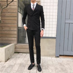 双排扣一套西装男套装修身帅气韩版英伦风休闲西服新郎礼服外套西装男士