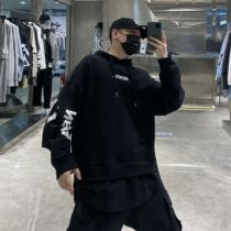 En7 tide brand original autumn hooded sweater fake two loose denim stitching letter printing top tide ins