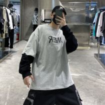 En7 tide brand fake two-piece sweater men's autumn Korean version of loose cotton long-sleeved bottoming tide ins letter printing top