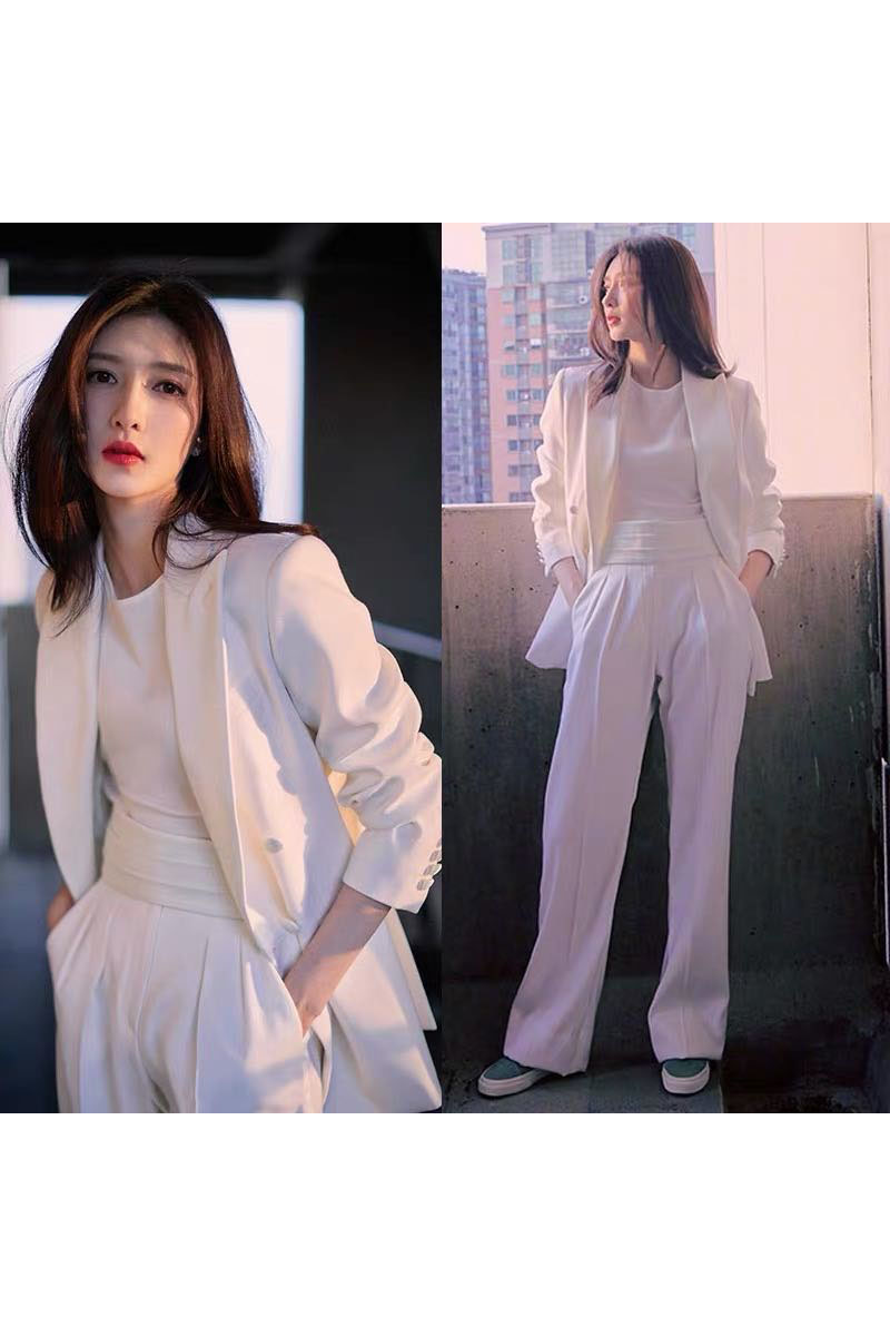 江疏影同款外套女白色简约西装气质显瘦西服三件套韩版时尚ol套装