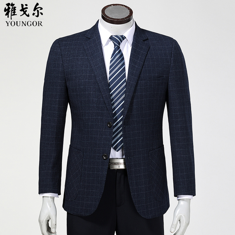 春秋正品雅戈尔西服男中年商务休闲羊毛单西外套爸爸便服西装大码