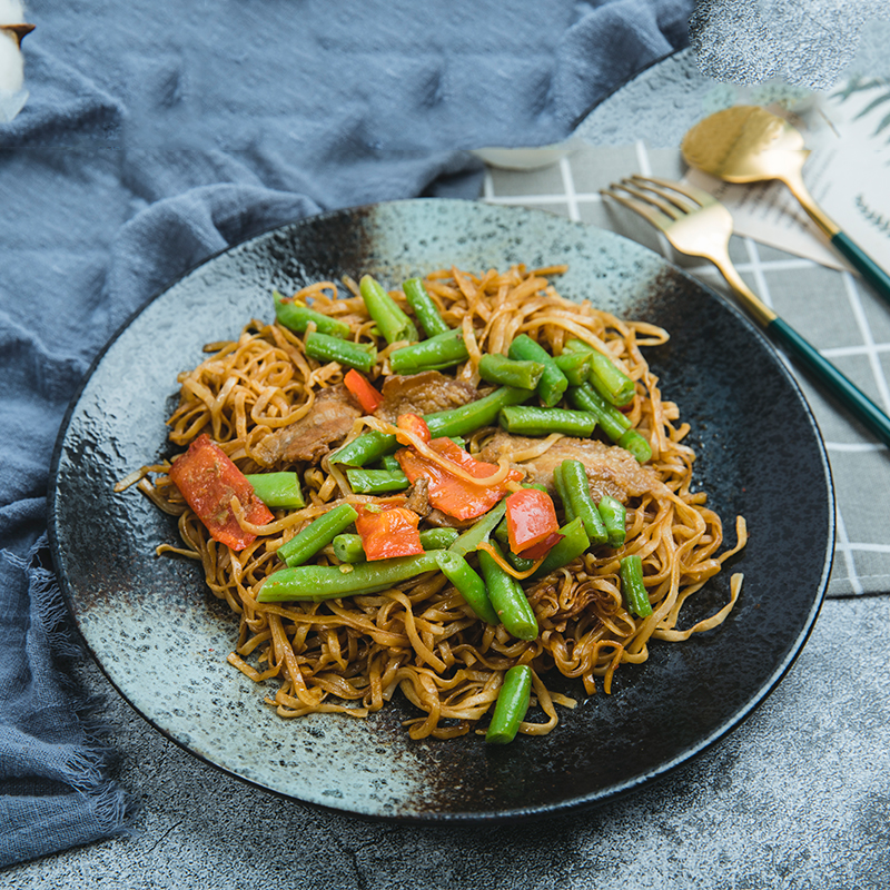 土猪肉扁豆焖面商用混合口味炒蒸卤面料理包微波速食食品400gx5包