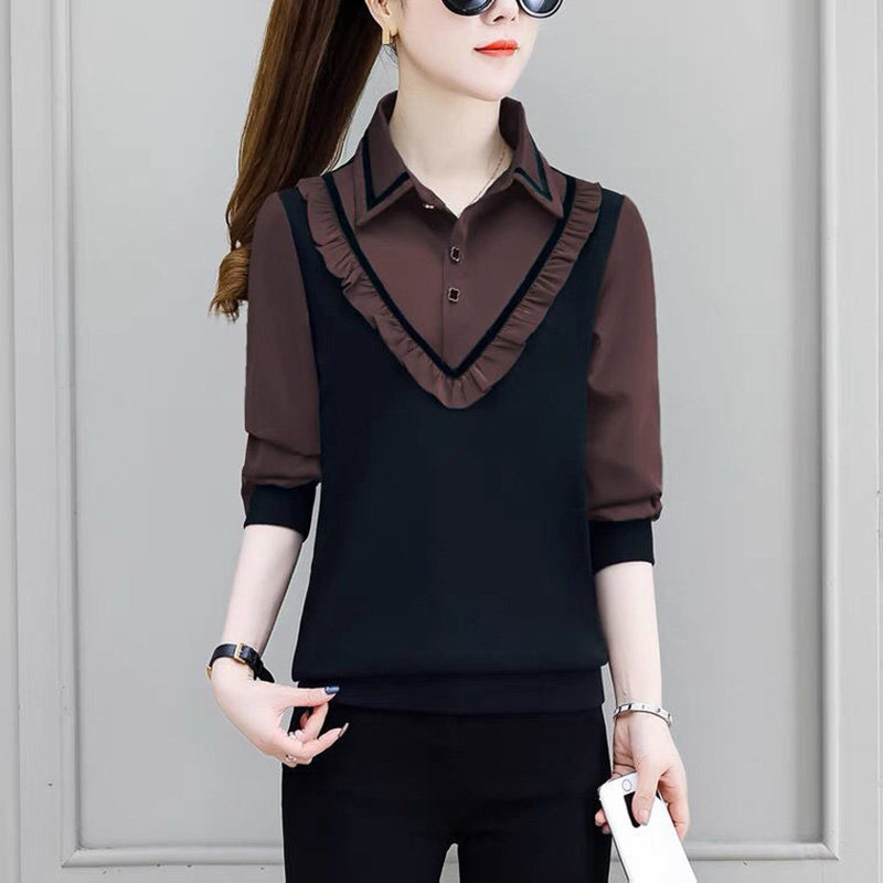 时尚套头长袖衬衣百搭假两件上衣