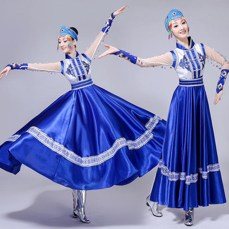 蒙古族舞蹈演出服装女成人现代民族风少数民族舞台表演服蒙古裙袍