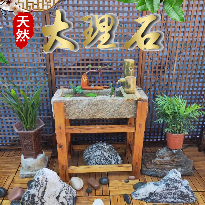 石雕石槽鱼缸大猪食槽石头鱼缸池原生态小型养鱼户外造景庭院摆件