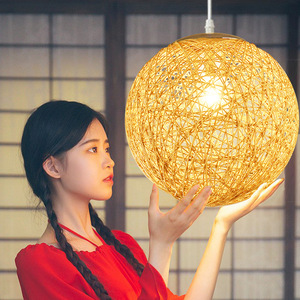 麻球吊灯藤艺球形 创意复古客厅阳台餐厅麻球灯 个性卧室鸟巢灯具复古吊灯