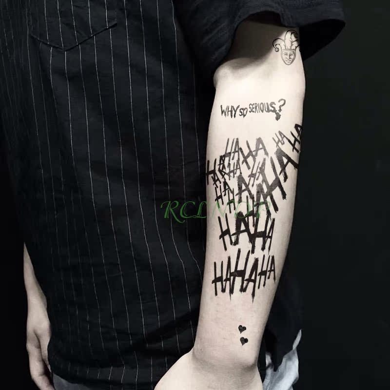 x特遣队自杀小队小丑男心形英文黑白 防水纹身贴纸小花臂男女暗黑