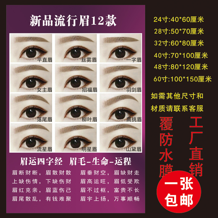 2019流行眉形眉眼唇挂画纹绣海报纹眉韩式贴画广告贴纸定制宣传图