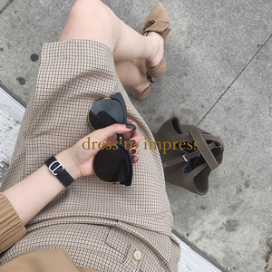 金蘑菇菇我喜欢的洋气小复古feel通勤也能时髦开叉格子半身裙潮半身裙