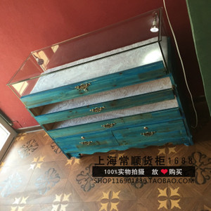 实木复古饰品展示柜珠宝首饰做旧玻璃柜商场饰品陈列柜台饰品展柜玻璃展示柜