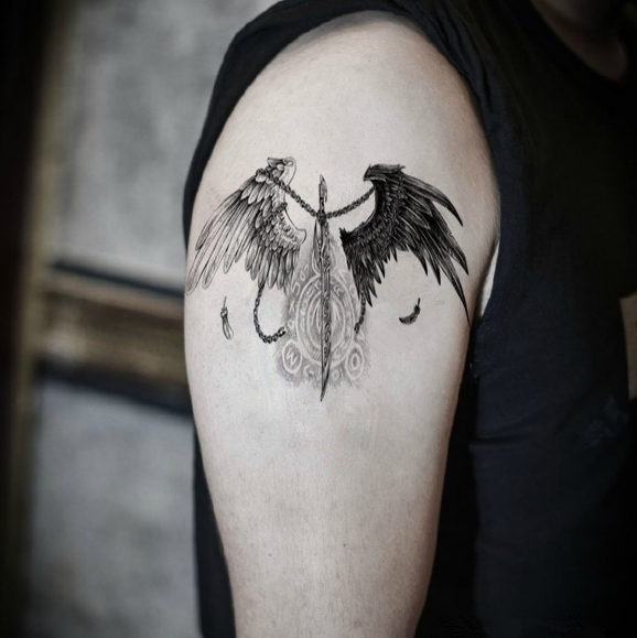 纹身贴 防水 六翼天使恶魔翅膀 男女 背部刺青色 满背 贴纸刺青