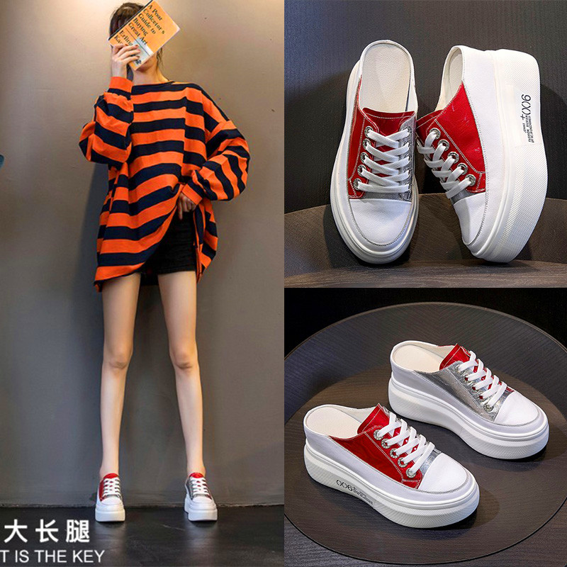 杨幂同款半拖小白鞋女2020新款网红休闲运动内增高两穿松糕懒人鞋