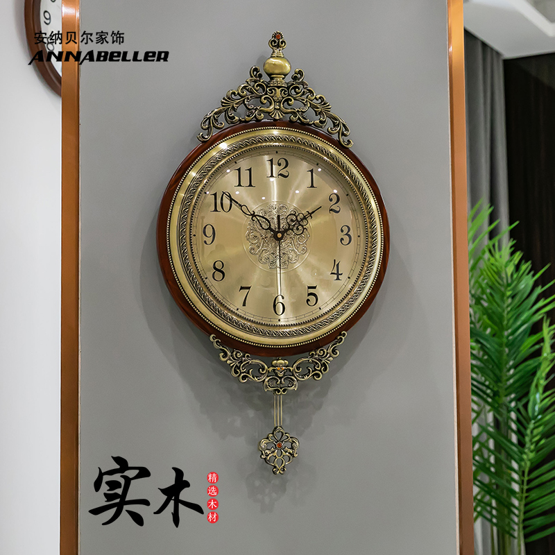 欧式美式钟表豪华创意客厅餐厅装饰复古挂墙家用时钟金属实木挂钟