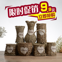 干花花篮 田园藤编草编花篮家居客厅壁挂装饰摆件花盆 插花花瓶