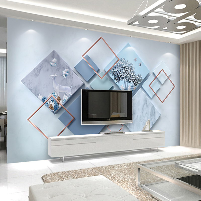 8d北欧电视背景墙壁纸现代简约麋鹿壁纸客厅沙发影视墙布装饰壁画
