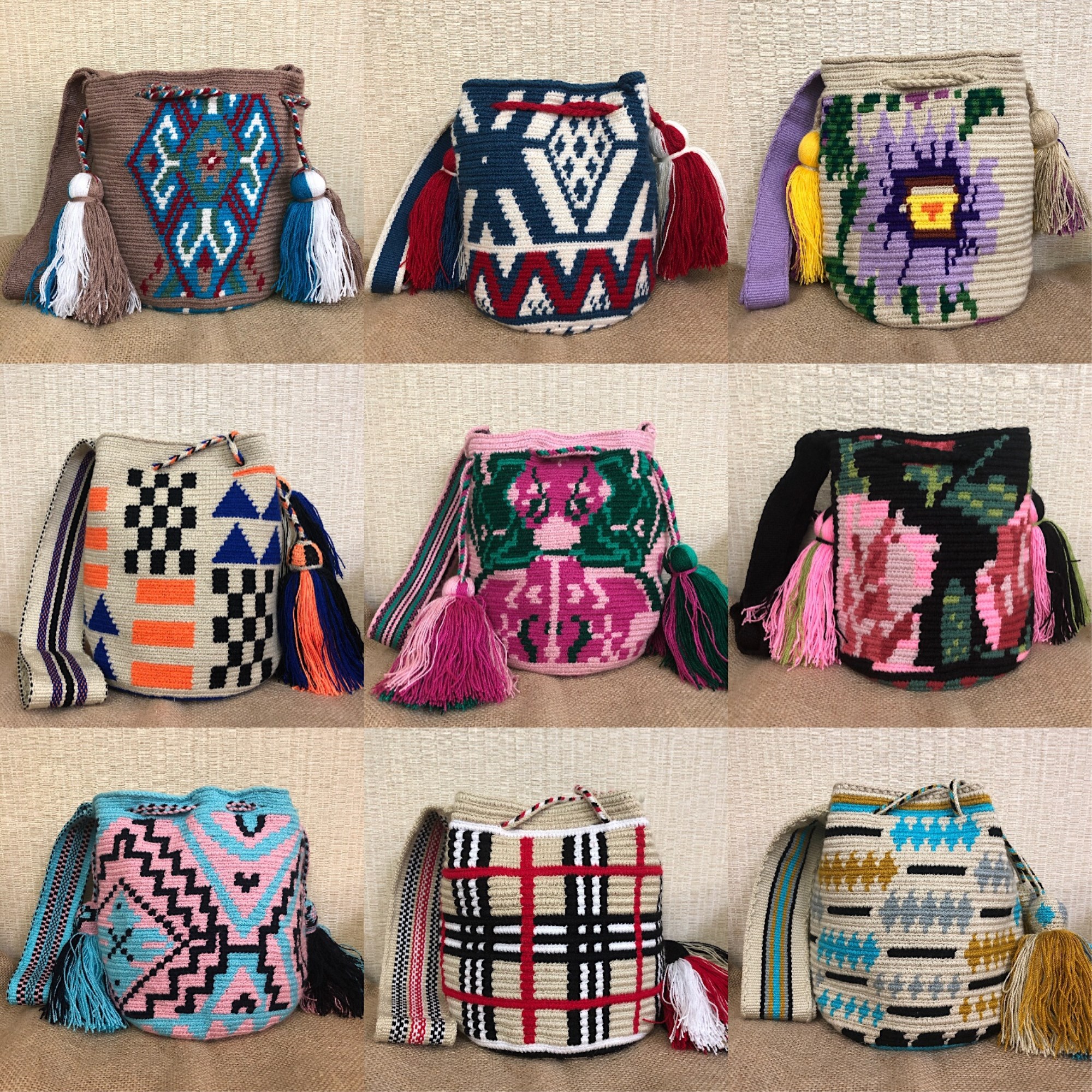哥伦比亚wayuu 瓦尤手工编织包 单肩斜挎水桶包 单双结合小号