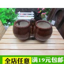 复古土陶双头调料罐火锅店用陶瓷连体调味瓶罐装饰道具油盐罐包邮