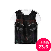 Outlet brand discount high-end fashion brand men's EN series summer clothes new Han Fan printing fake two T-shirts
