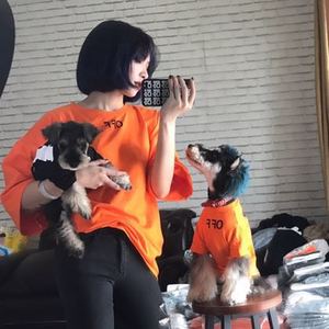 独家原创offwhite联名款宠物亲子装雪纳瑞法斗泰迪比熊潮牌衣服法斗服装