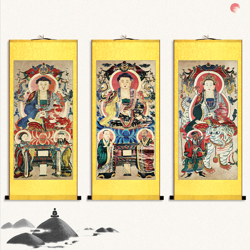 珍藏版水陆画三宝佛画像佛宝法宝僧宝文殊普贤地藏王道场卷轴挂画