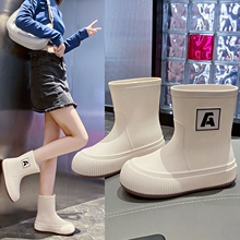 Дождевые туфли женские для взрослых в день 2024 мода скользящие водонепроницаемые туфли с бархатом легкие износостойкие дождевые сапоги резина