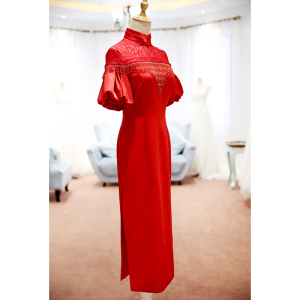 改良旗袍中式晚礼服敬酒服新娘春夏中国风2017新款红色长款优雅女新娘礼服