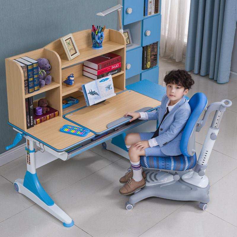 儿童学习书桌学生写字桌椅套装可升降多功能书架学生桌