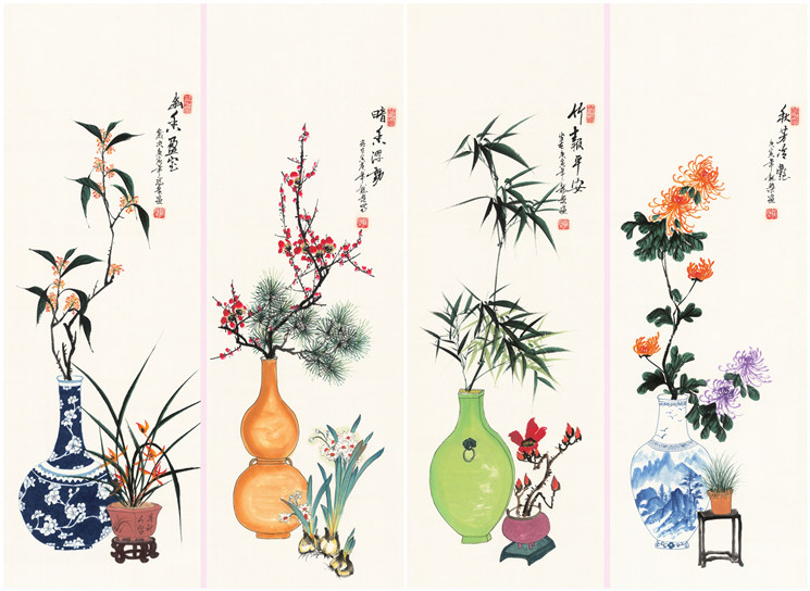 四条屏 国画 精品四条屏花鸟【梅兰竹菊2】未装裱作品 平价销售p