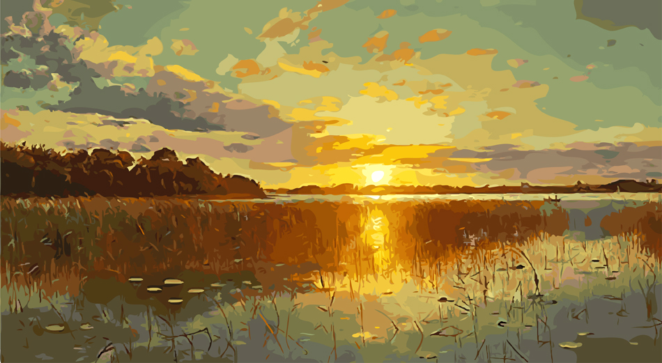 数字油画diy包邮 客厅自然风光风景手绘装饰画 湖光夕下80*140