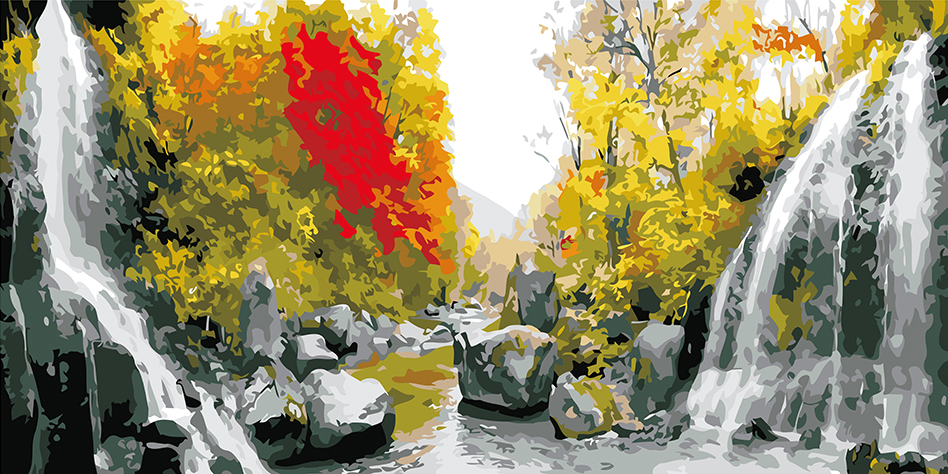 数字油画diy 客厅大幅山水风景填色手绘画 峡谷瀑布60*120