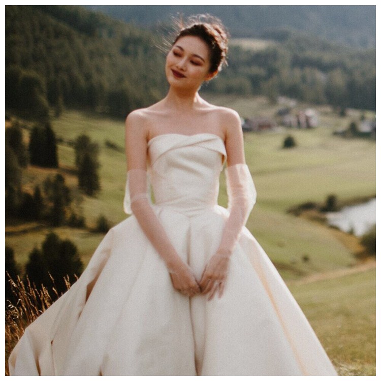 新娘手套 结婚长款素纱白纱裸纱手套 晚晚同款婚纱手套 礼