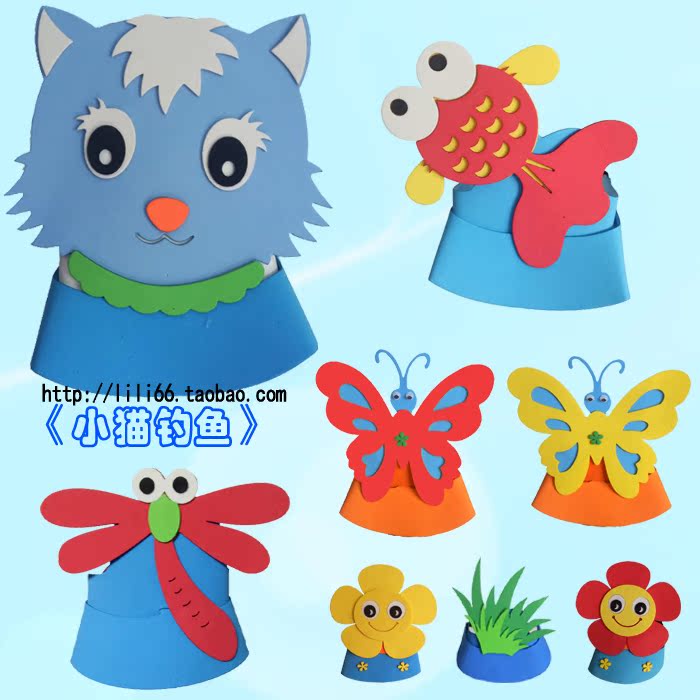 小猫钓鱼eva动物头饰立体帽子道具幼儿园卡通面具儿童装扮表演舞
