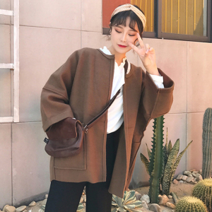 秋冬女装新款韩版百搭宽松上衣呢子大衣显瘦长袖短款毛呢外套学生秋冬女装