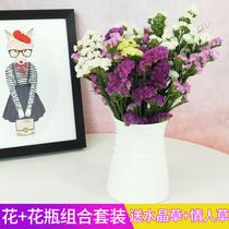 云南天然勿忘我干花花束大束带花瓶花篮ins风水晶情人草装饰摆件