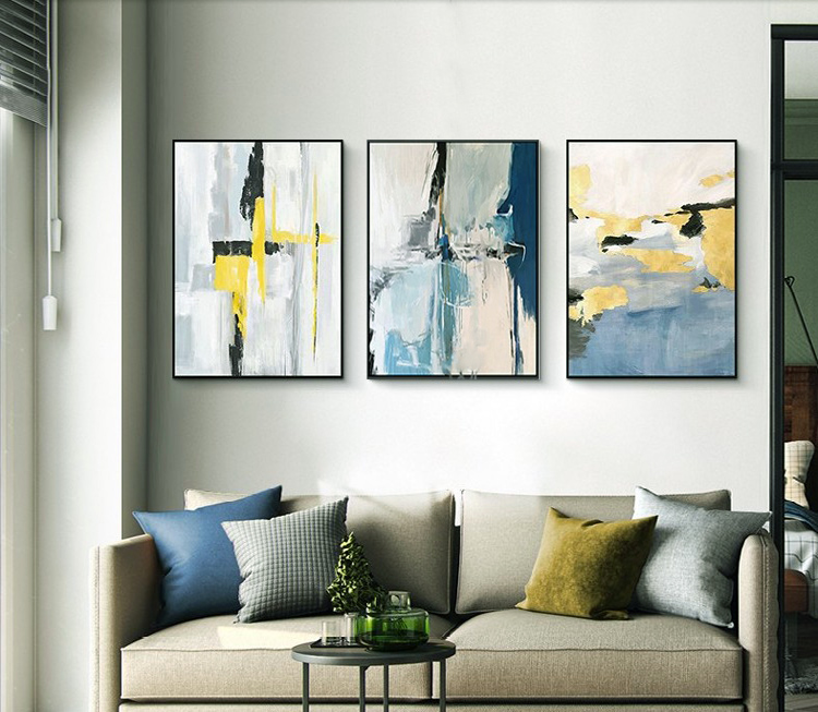 北欧客厅装饰画沙发背景墙三联挂画现代简约成品画纯手绘抽象油画